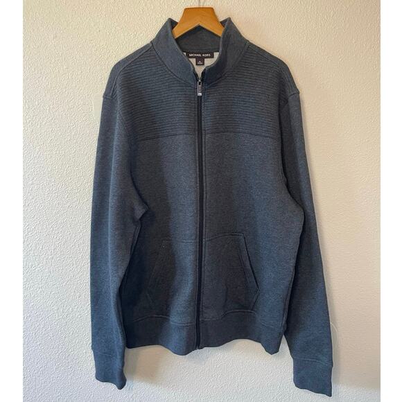 Michael Kors Men's Collared Full Zip Ribbed Navy Blue Cozy Sweatshirt XL - Picture 2 of 10